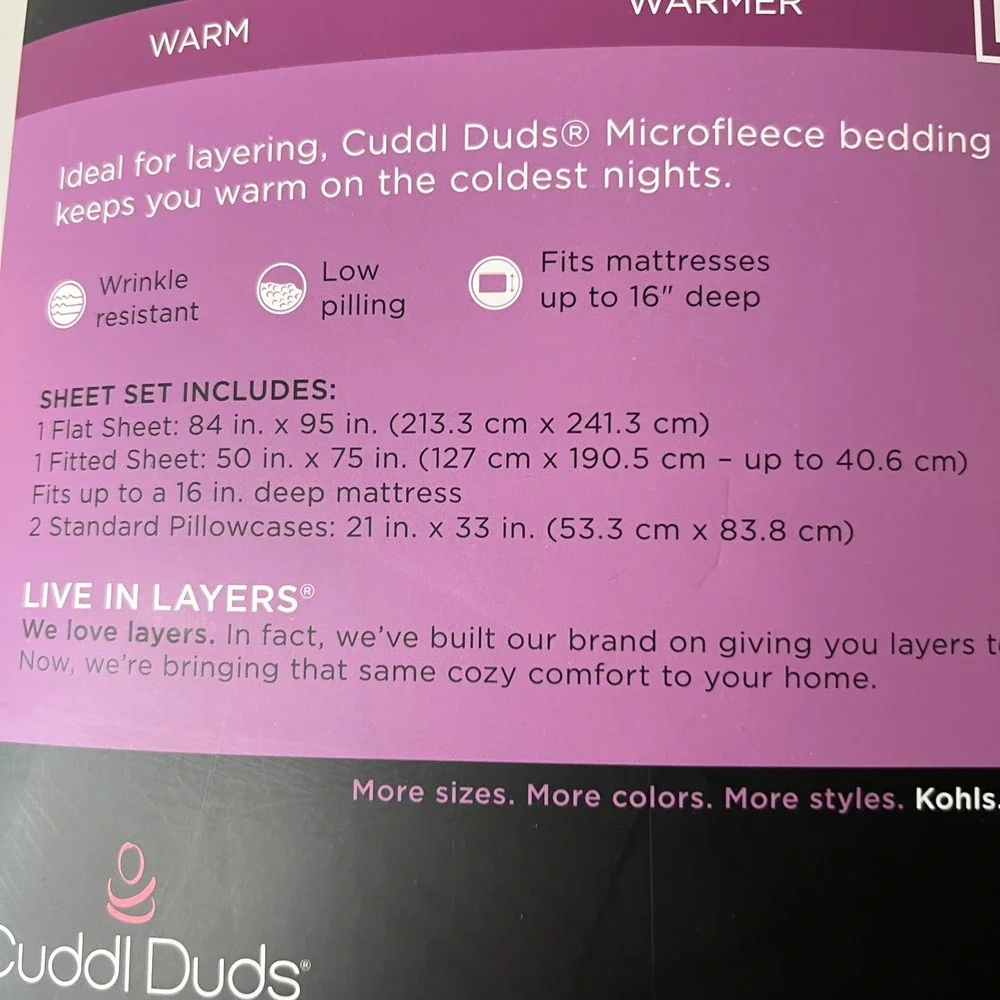 Cuddl‎ Duds MicroFleece Full Sheet Set Foliage Polyester Gray White NIP